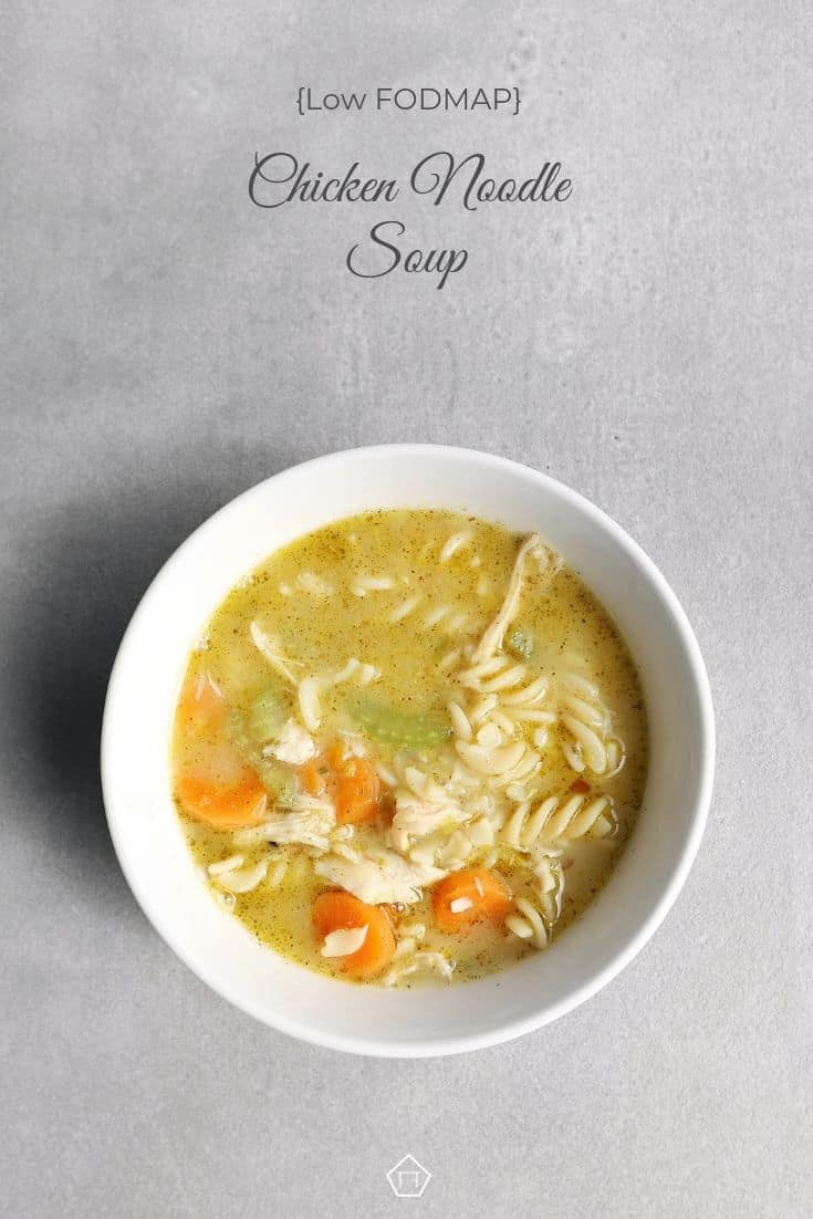 Low FODMAP chicken noodle soup in bowl - Pinterest 2